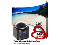 Somikon 360°-4K-Action-Cam, 16-MP-Sony-Sensor, 24 B./Sek., Fernbedienung, IP68