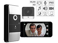 Somikon WLAN-Video-Türklingel mit App, Klingelempfänger, 180° Bildwinkel, Akku; Video-Türsprechanlagen Video-Türsprechanlagen 