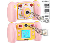 Somikon Kinder-Full-HD-Digitalkamera, 2. Objektiv für Selfies & 2 Sucher, rosa; Unterwasser Kamera-Hüllen 