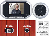 Somikon Digitale Türspion-Kamera, 8,9-cm-Display, PIR, HD-Aufnahme, Nachtsicht; WLAN-Video-Türklingeln mit Bewegungsmelder und App-Kontrolle, Full-HD-Minikameras WLAN-Video-Türklingeln mit Bewegungsmelder und App-Kontrolle, Full-HD-Minikameras WLAN-Video-Türklingeln mit Bewegungsmelder und App-Kontrolle, Full-HD-Minikameras WLAN-Video-Türklingeln mit Bewegungsmelder und App-Kontrolle, Full-HD-Minikameras 