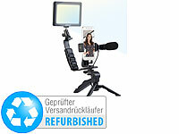 Somikon 4-teiliges Vlogging-Set mit LED-Leuchte, Mikrofon, Versandrückläufer; LED-Foto- & Videoleuchten LED-Foto- & Videoleuchten 
