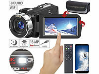 Somikon 8K-UHD-WLAN-Camcorder, IPS-Touchdisplay, 48 MP, 18-facher Zoom, App; Dreibein Kamera Stative Dreibein Kamera Stative Dreibein Kamera Stative Dreibein Kamera Stative 