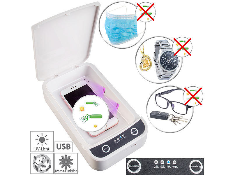 Make-up-Pinsel Kopfhörer UV-Smartphone-Desinfektionsmittel Desinfektionsmittel und geeignet für Zahnbürste OOCOME UV-Sterilisator-Desinfektionsbox mit kabellosem Ladegerät Uhren 