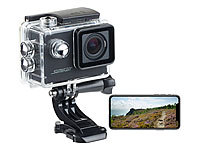 Somikon Einsteiger-4K-Action-Cam, Full HD bei 60 fps, mit Unterwassergehäuse; Wasserdichte UHD-Action-Cams mit Webcam-Funktion 