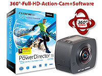 Somikon 360°-Full-HD-Action-Cam mit 2 Objektiven & PowerDirector 15 Ultra; Digital-Kameras 