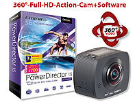 Somikon 360°-Full-HD-Action-Cam mit 2 Objektiven & PowerDirector 15 Ultimate; Digital-Kameras 