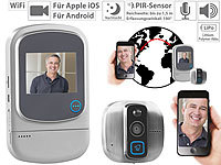 Somikon Digitaler HD-Türspion mit Klingel, WiFi und App; Video-Türsprechanlagen, WLAN-Video-Türklingeln mit App-Kontrolle und Nachtsicht 