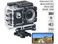 Somikon UHD-Action-Cam DV-3717 mit WLAN, Sony-Bildsensor und App, IPX8; Unterwasser Kamera-Hüllen 