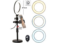 Somikon Profi LED-Ringlicht, Ø 6" /16 cm, Fernauslöser & Smartphone-Halter; LED-Foto- & Videoleuchten LED-Foto- & Videoleuchten LED-Foto- & Videoleuchten