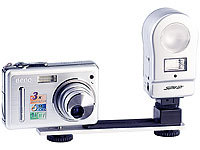 Somikon 2in1-Leuchte mit Zusatzblitz für Fotos & Videos; LED-Ringlichter mit Smartphone-Halterung und Fernauslöser, Dreibein Kamera Stative 