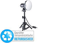 Somikon Fotoleuchten-Stativ aus Aluminium, Versandrückläufer; LED-Ringlichter mit Smartphone-Halterung und Fernauslöser, Dreibein Kamera Stative 