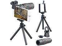 Somikon Vorsatz-Tele-Objektiv mit Smartphone-Stativ, 18-fache Vergrößerung; Smartphone-Vorsatz-Linsen-Sets mit Weitwinkeln, Makros, Fischaugen & LED-Ringen 