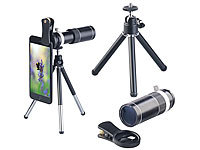 Somikon Vorsatz-Tele-Objektiv 20x für Smartphones, Aluminium-Gehäuse & Stativ; Dreibein-Smartphone-Stative Dreibein-Smartphone-Stative Dreibein-Smartphone-Stative 