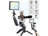 Somikon 4-teiliges Vlogging-Set mit LED-Leuchte, Mikrofon, Stativ & Halterung; LED-Foto- & Videoleuchten LED-Foto- & Videoleuchten 