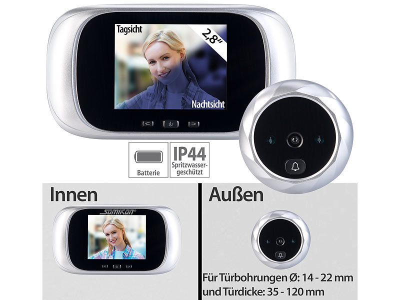 Somikon Digitale Türspion-Kamera mit 7,1-cm-Farbdisplay 2,8" und Nachtsicht 