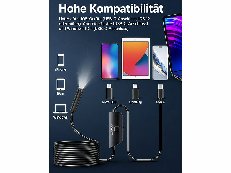 ; Endoskopkameras für PC & OTG Smartphones, Endoskopkameras (HD, mit Monitor)WLAN-HD-Endoskopkameras für iOS- & Android-Smartphones Endoskopkameras für PC & OTG Smartphones, Endoskopkameras (HD, mit Monitor)WLAN-HD-Endoskopkameras für iOS- & Android-Smartphones 