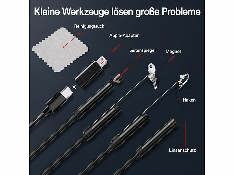 ; Endoskopkameras für PC & OTG Smartphones, Endoskopkameras (HD, mit Monitor)WLAN-HD-Endoskopkameras für iOS- & Android-Smartphones Endoskopkameras für PC & OTG Smartphones, Endoskopkameras (HD, mit Monitor)WLAN-HD-Endoskopkameras für iOS- & Android-Smartphones 
